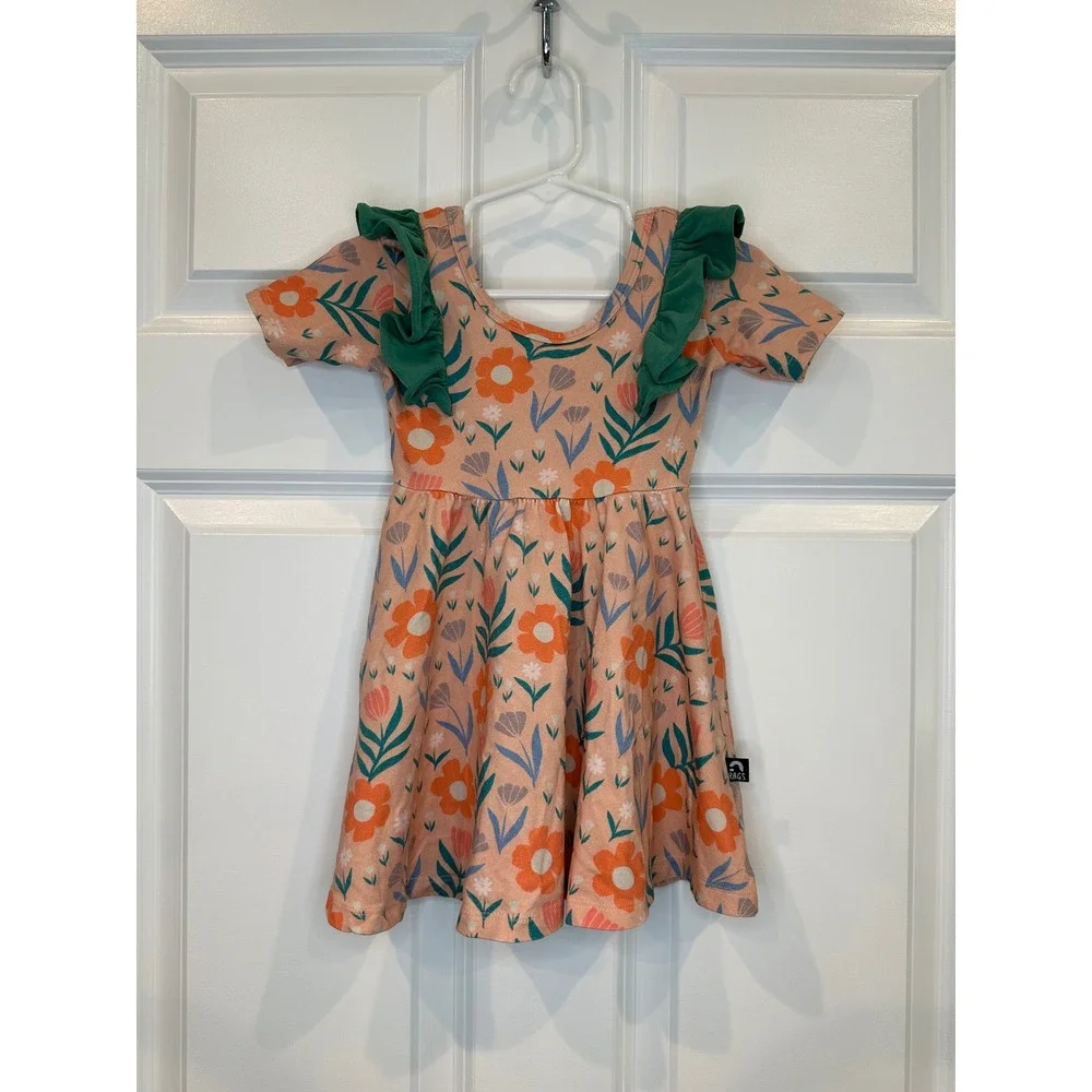 Rags Kids Size 2T Dress Orange Floral‎ Ruffle Sleeve Girls Meadow Flower